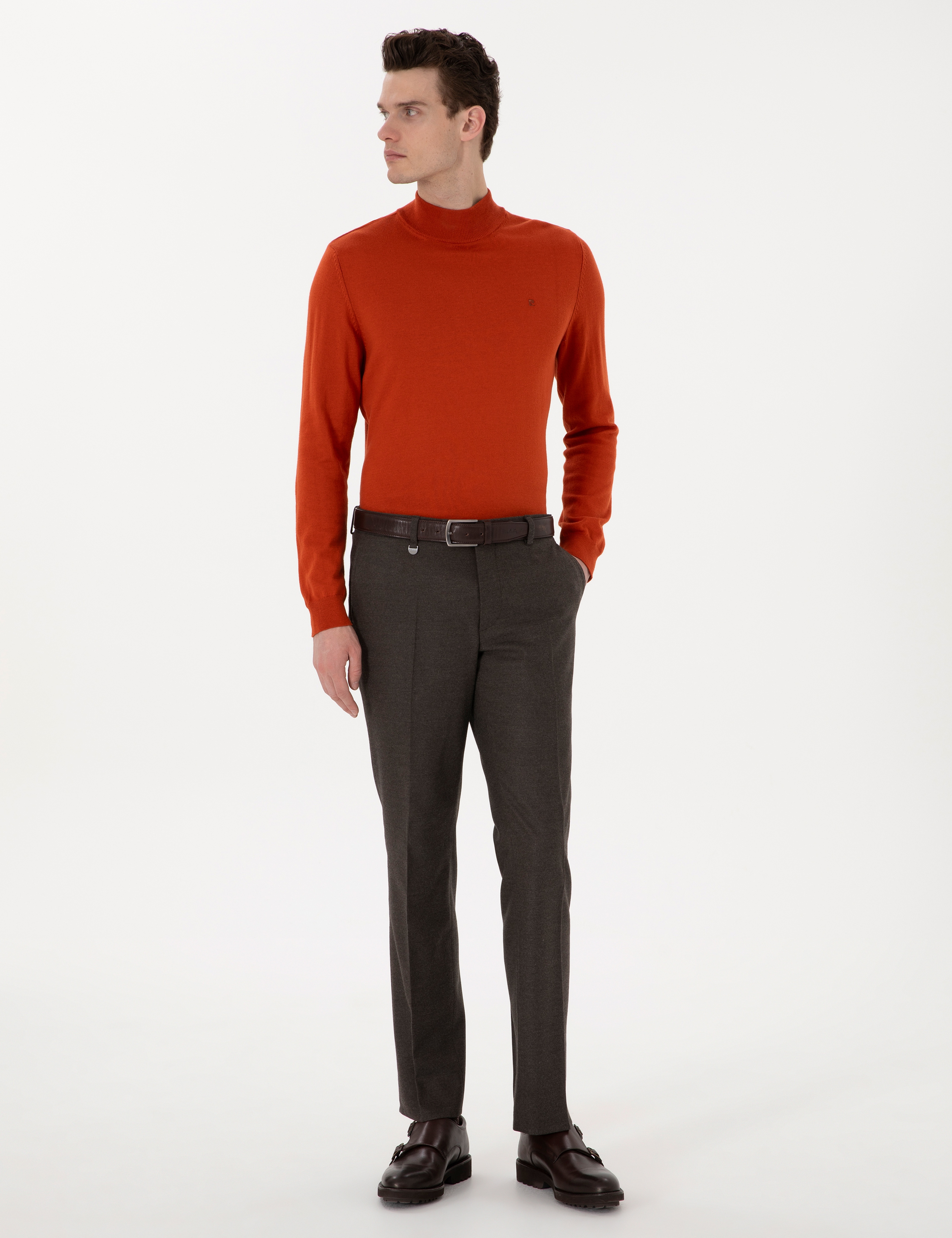Kahverengi Slim Fit Kumaş Pantolon - Image 3