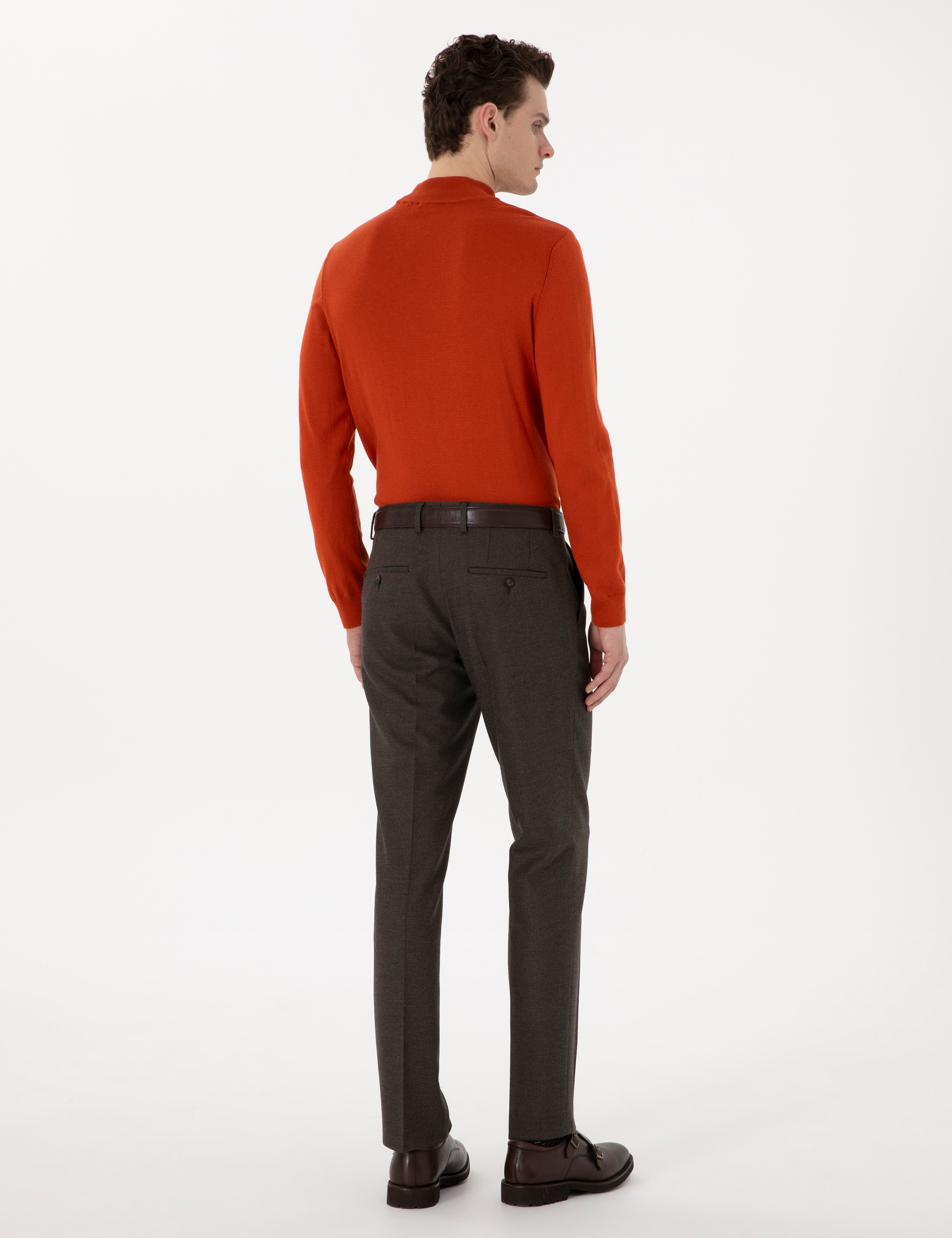 Kahverengi Slim Fit Kumaş Pantolon - Image 4