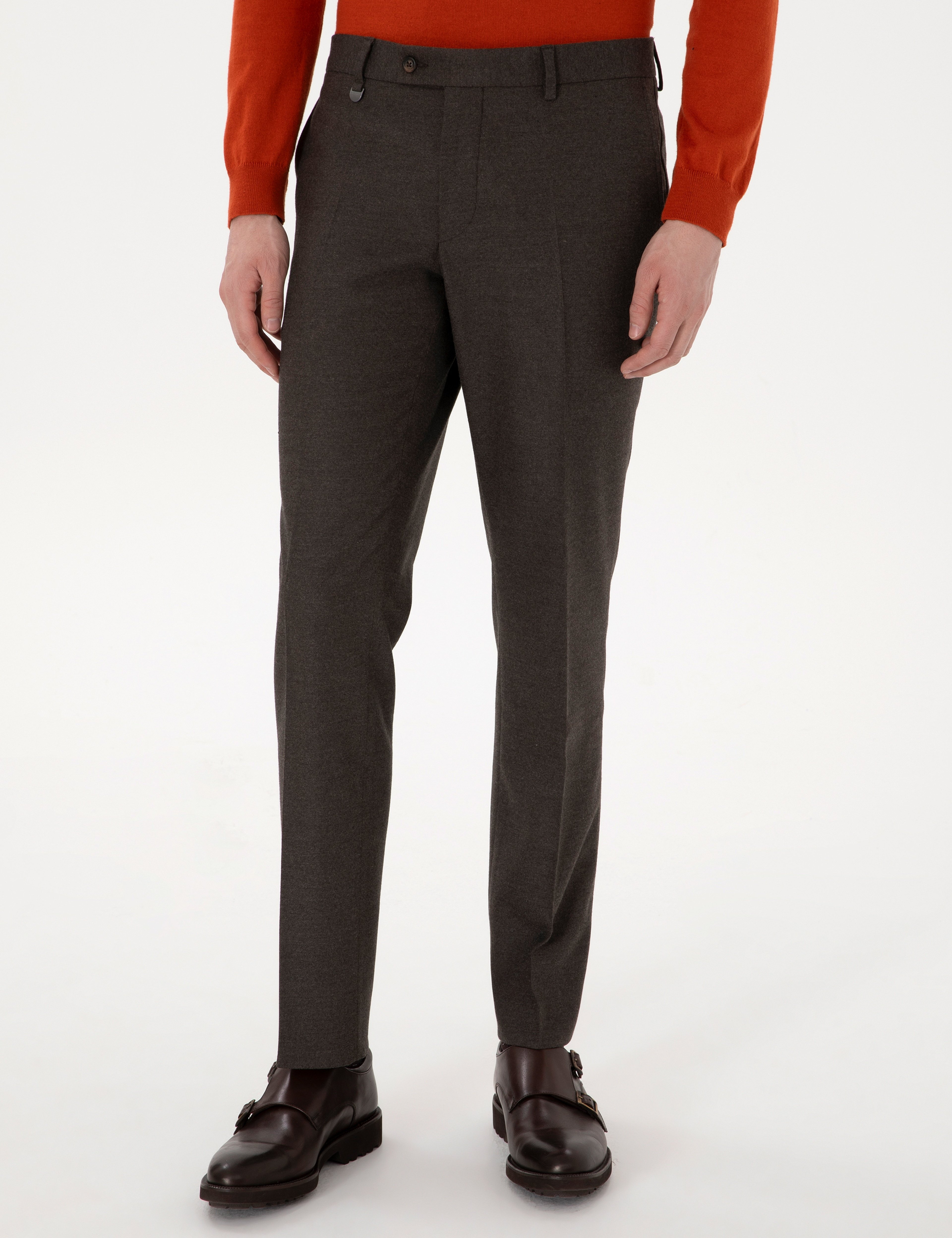 Kahverengi Slim Fit Kumaş Pantolon - Image 2
