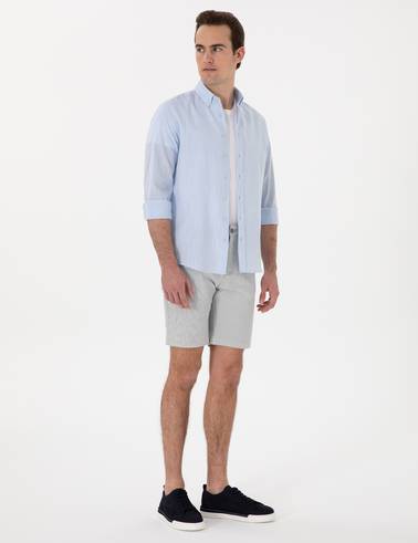 Gri Slim Fit Gofre Beli Lastikli Dokuma Şort