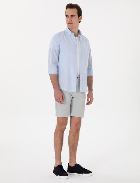 Gri Slim Fit Gofre Beli Lastikli Dokuma Şort - 50305289028