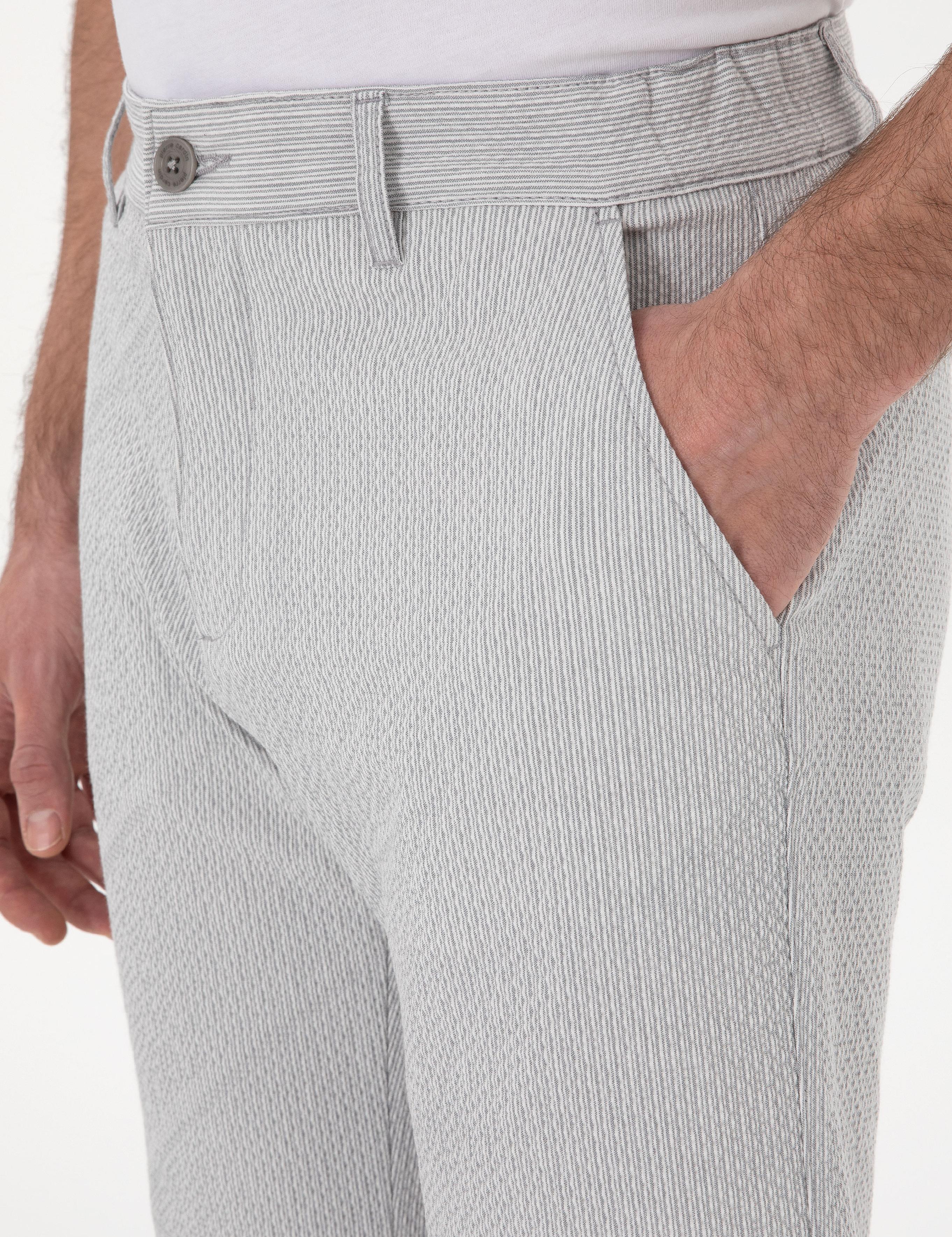 Gri Slim Fit Gofre Beli Lastikli Dokuma Şort