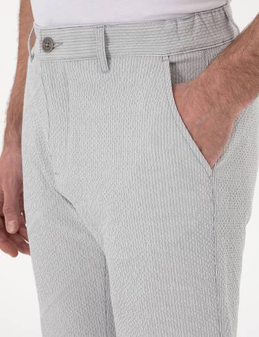 Gri Slim Fit Gofre Beli Lastikli Dokuma Şort