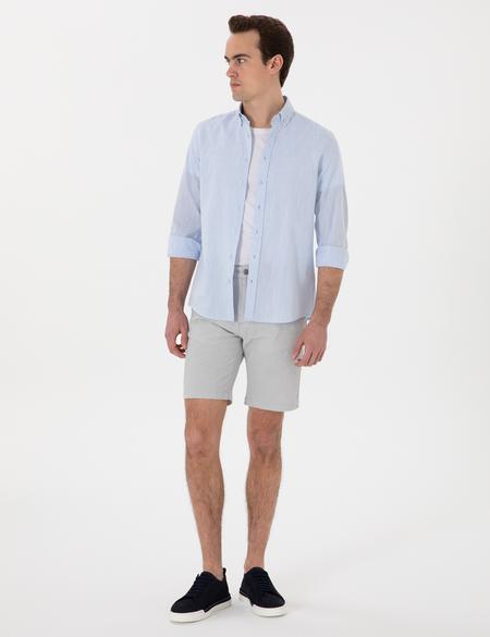 Gri Slim Fit Gofre Beli Lastikli Dokuma Şort - 50305289028