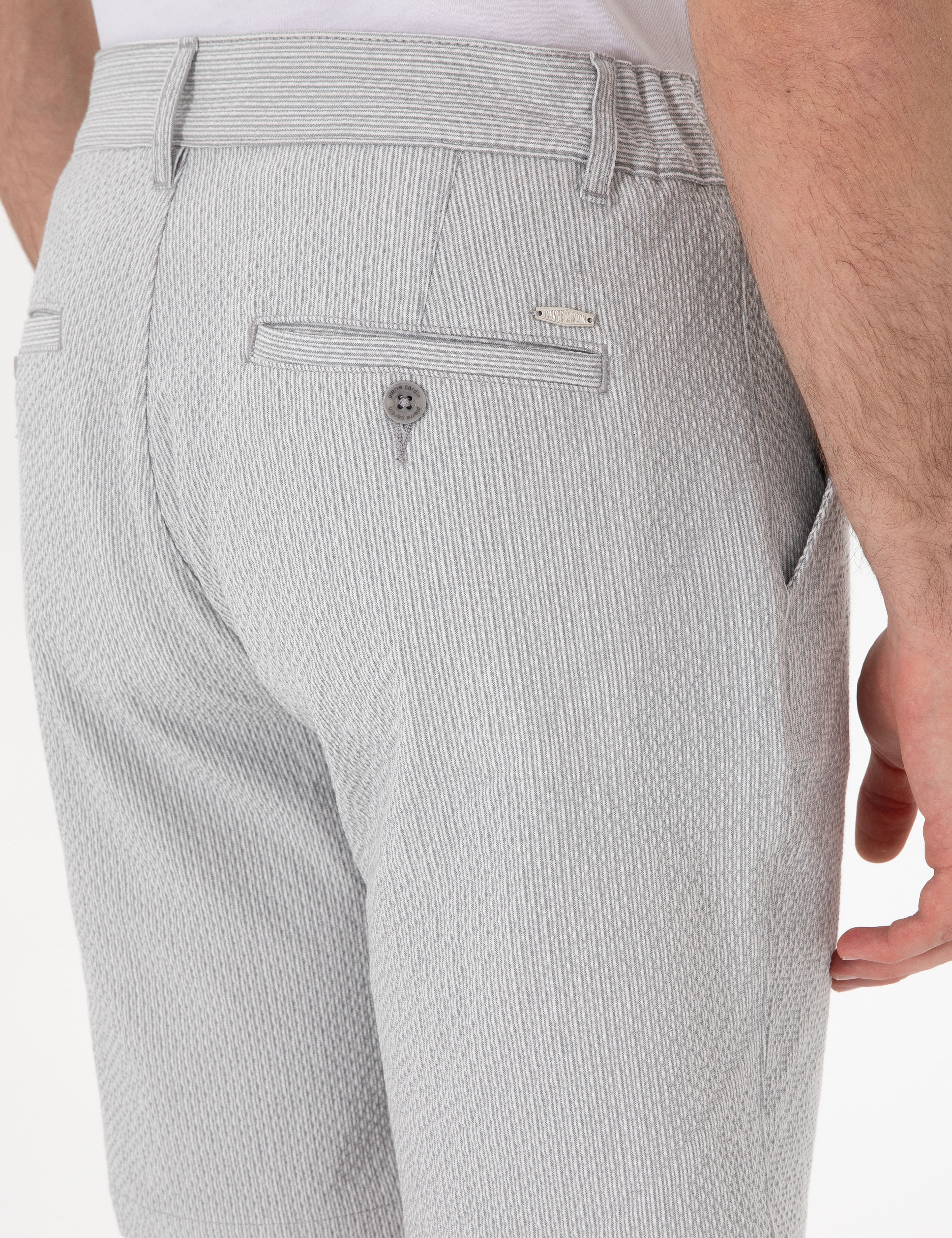Gri Slim Fit Gofre Beli Lastikli Dokuma Şort - Image 6