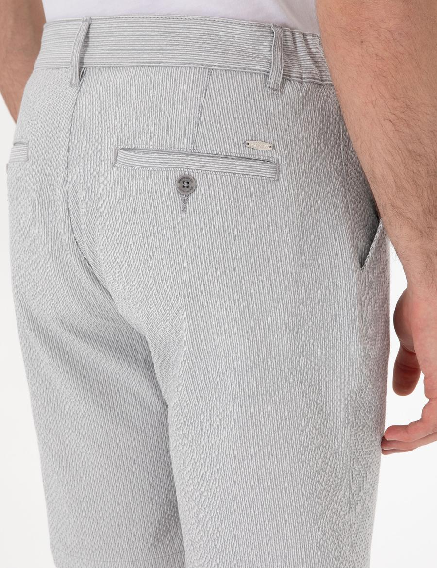 Gri Slim Fit Gofre Beli Lastikli Dokuma Şort