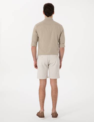 Bej Slim Fit Gofre Beli Lastikli Dokuma Şort