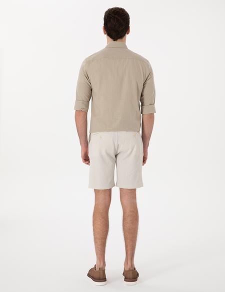 Bej Slim Fit Gofre Beli Lastikli Dokuma Şort - 50305289010
