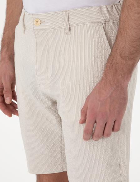 Bej Slim Fit Gofre Beli Lastikli Dokuma Şort - 50305289010