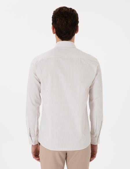 Bej İtalyan Yaka Çizgili Uzun Kollu Gömlek - 50306074001