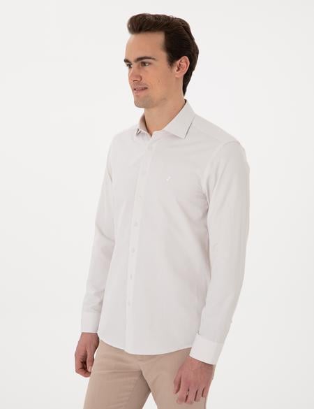 Bej İtalyan Yaka Çizgili Uzun Kollu Gömlek - 50306074001