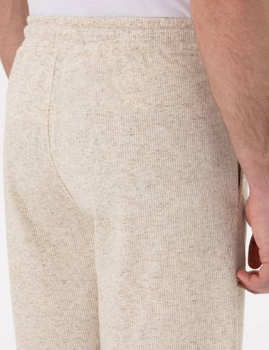 Bej Comfort Fit Keten Karışımlı Örme Şort