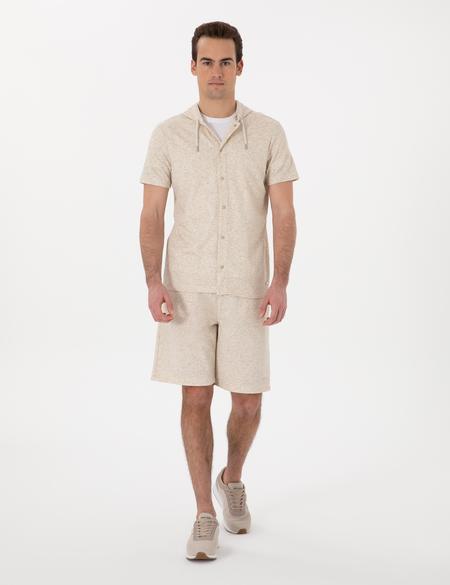 Bej Comfort Fit Keten Karışımlı Örme Şort - 50302548193