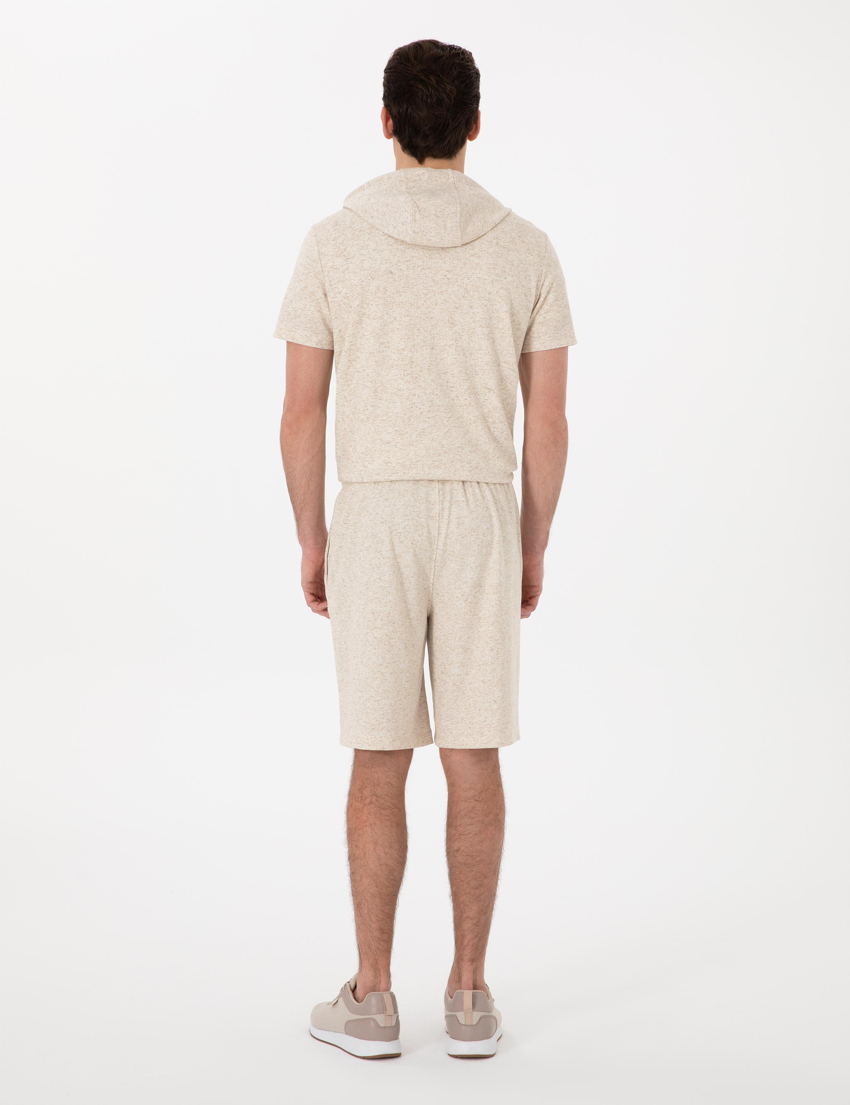 Bej Comfort Fit Keten Karışımlı Örme Şort