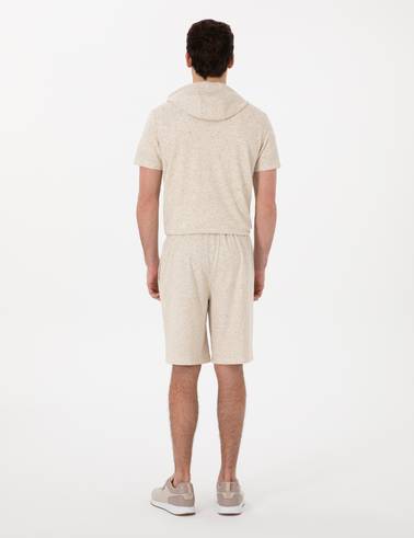 Bej Comfort Fit Keten Karışımlı Örme Şort