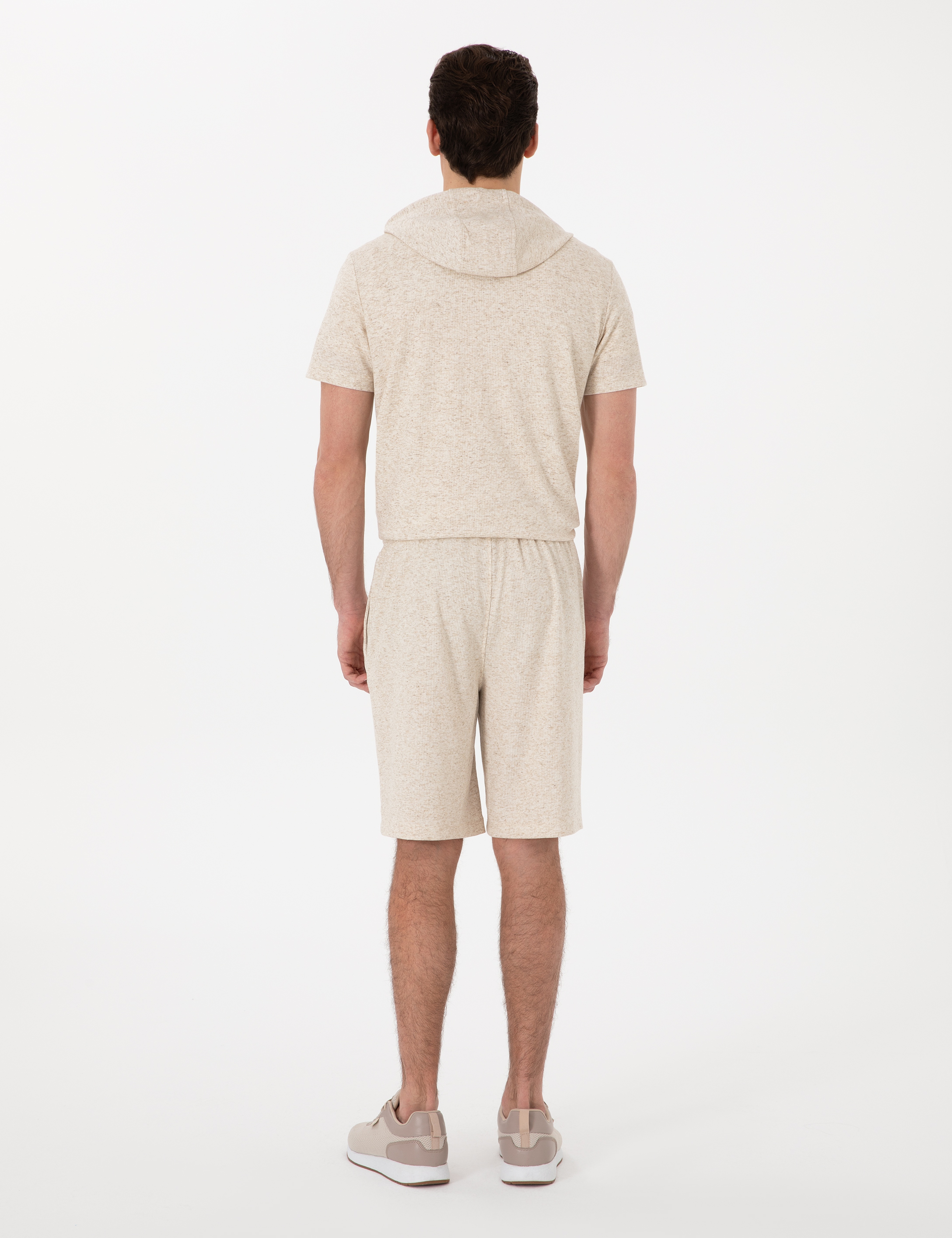 Bej Comfort Fit Keten Karışımlı Örme Şort