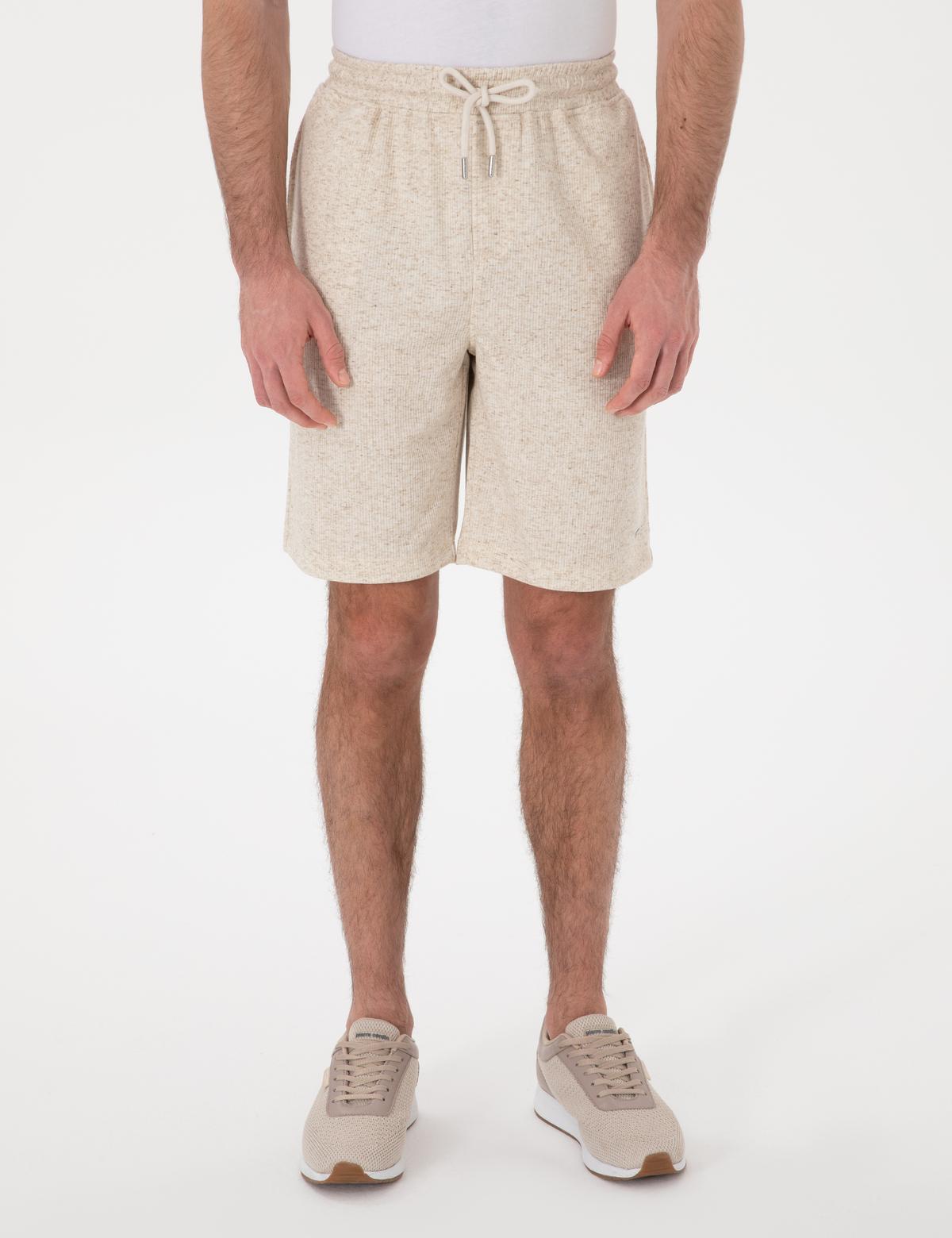 Bej Comfort Fit Keten Karışımlı Örme Şort - 50302548193