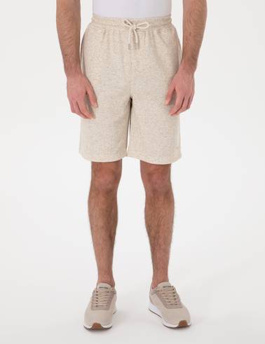 Bej Comfort Fit Keten Karışımlı Örme Şort