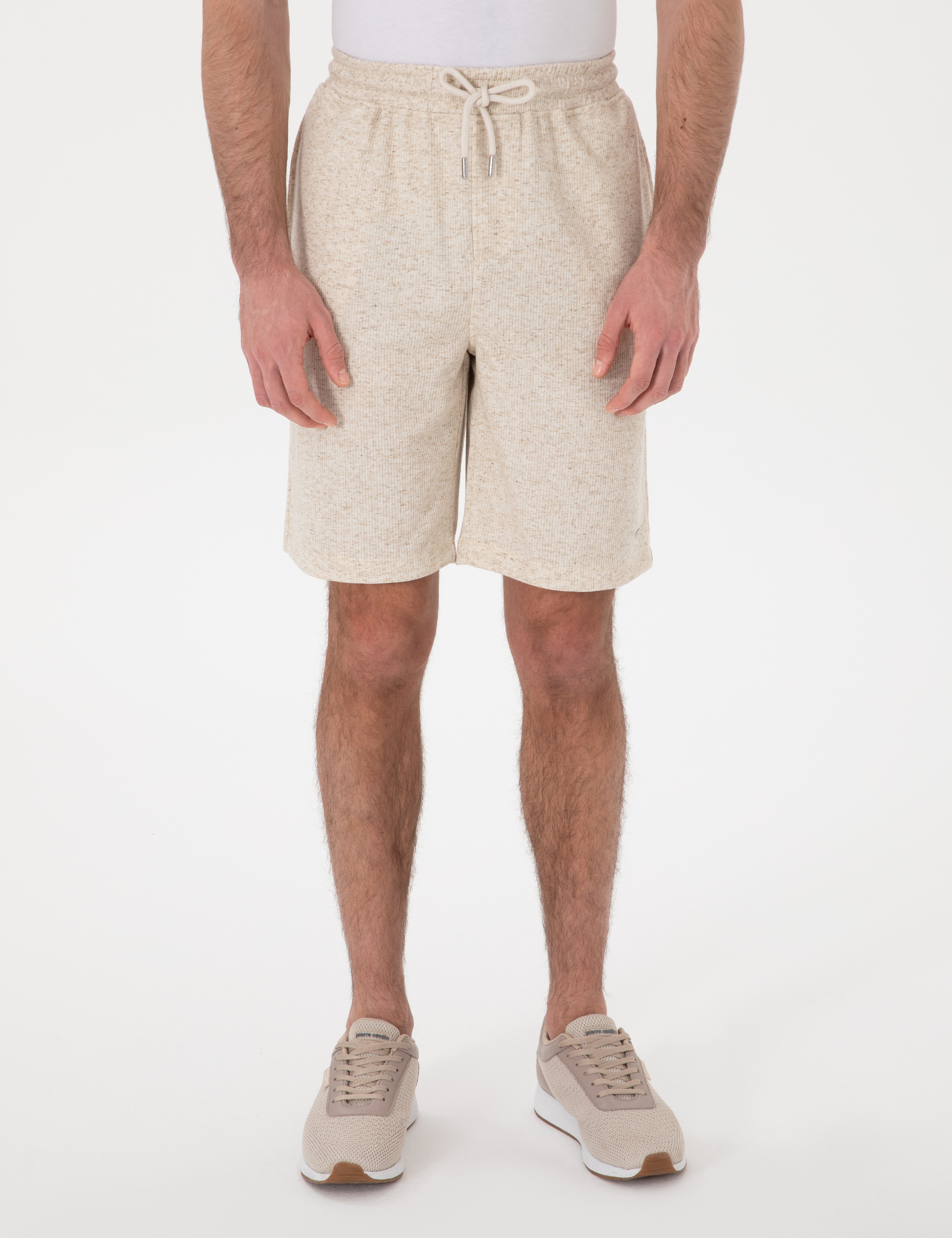 Bej Comfort Fit Keten Karışımlı Örme Şort - Image 2