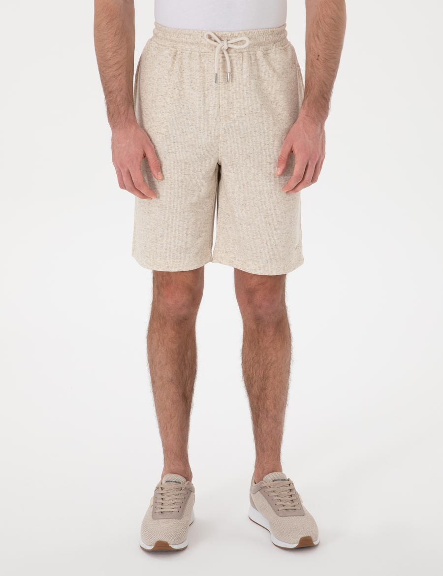 Bej Comfort Fit Keten Karışımlı Örme Şort