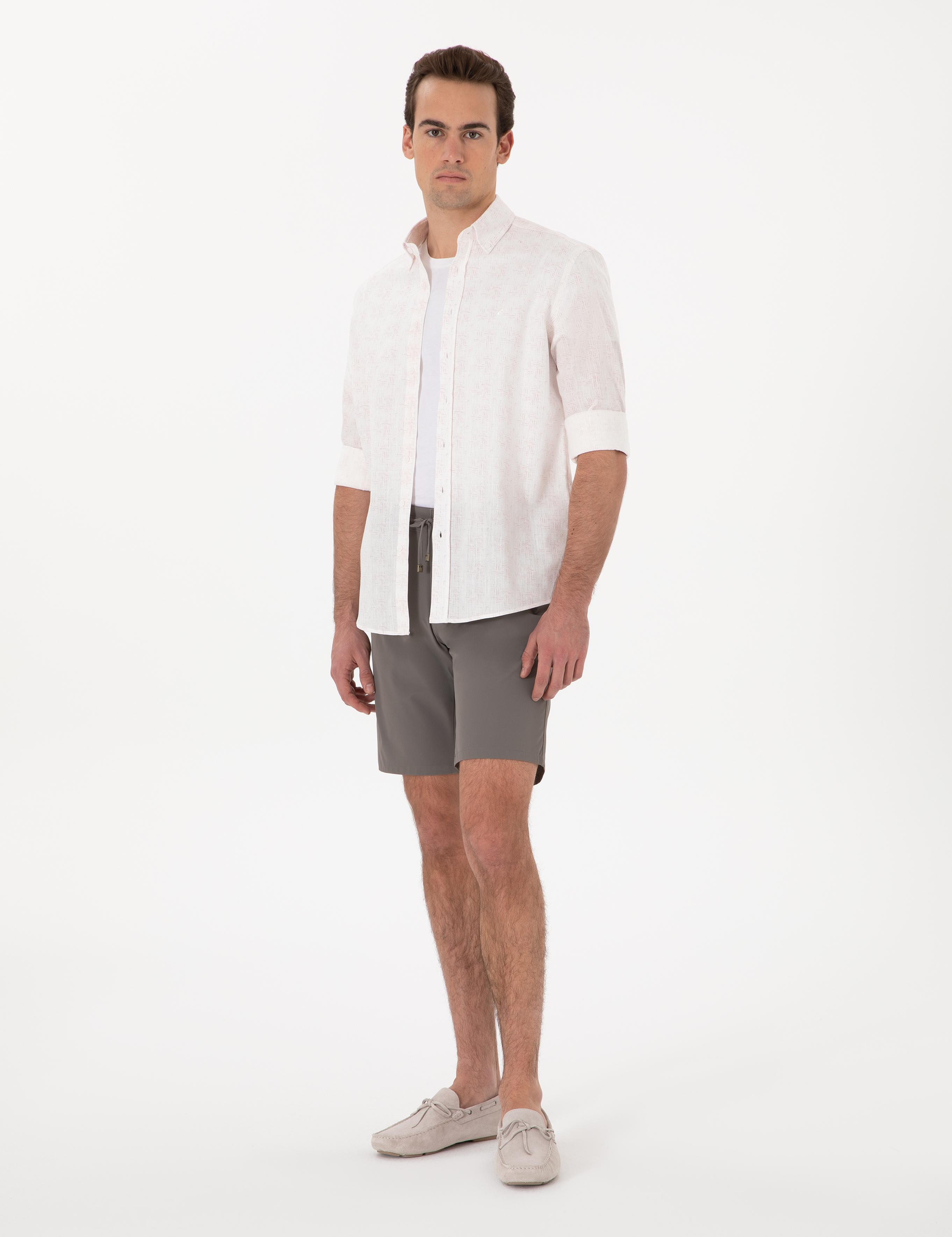 Nar Çiçeği Baskılı Regular Fit Uzun Kollu Gömlek