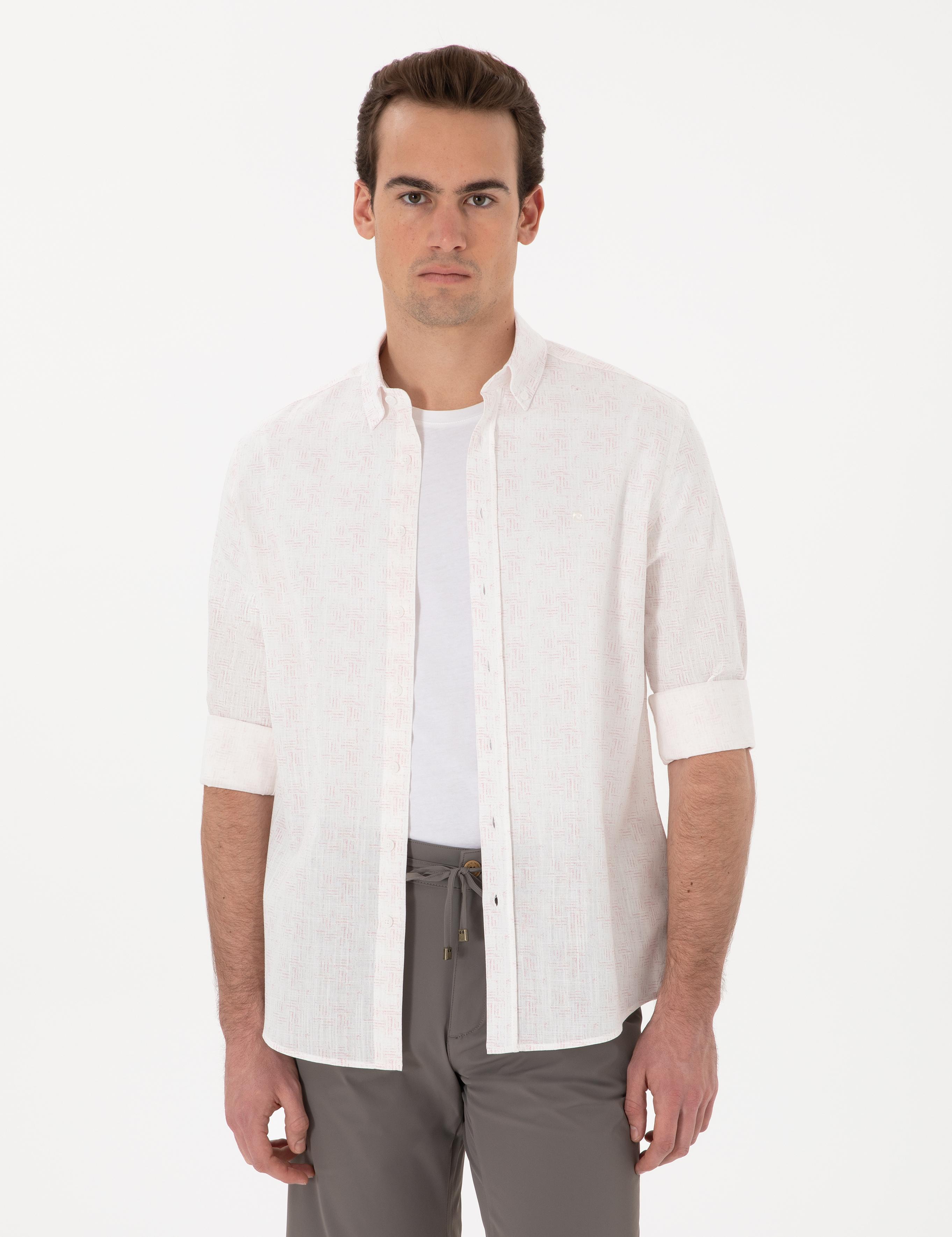 Nar Çiçeği Baskılı Regular Fit Uzun Kollu Gömlek