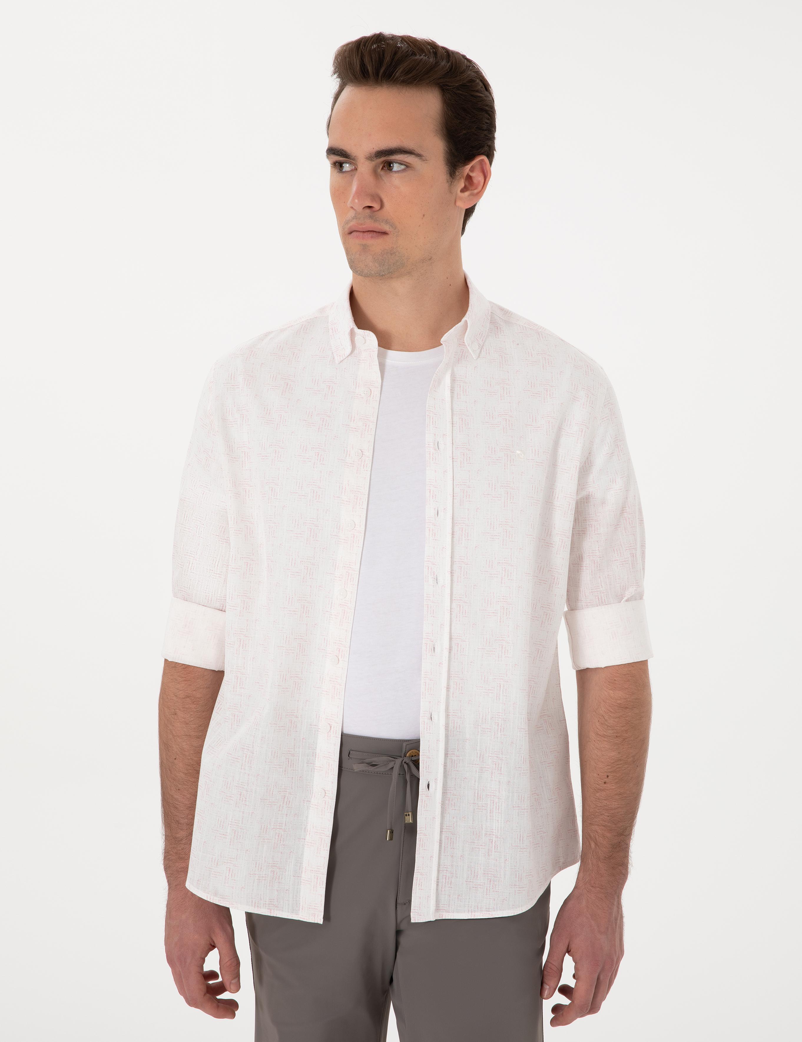 Nar Çiçeği Baskılı Regular Fit Uzun Kollu Gömlek