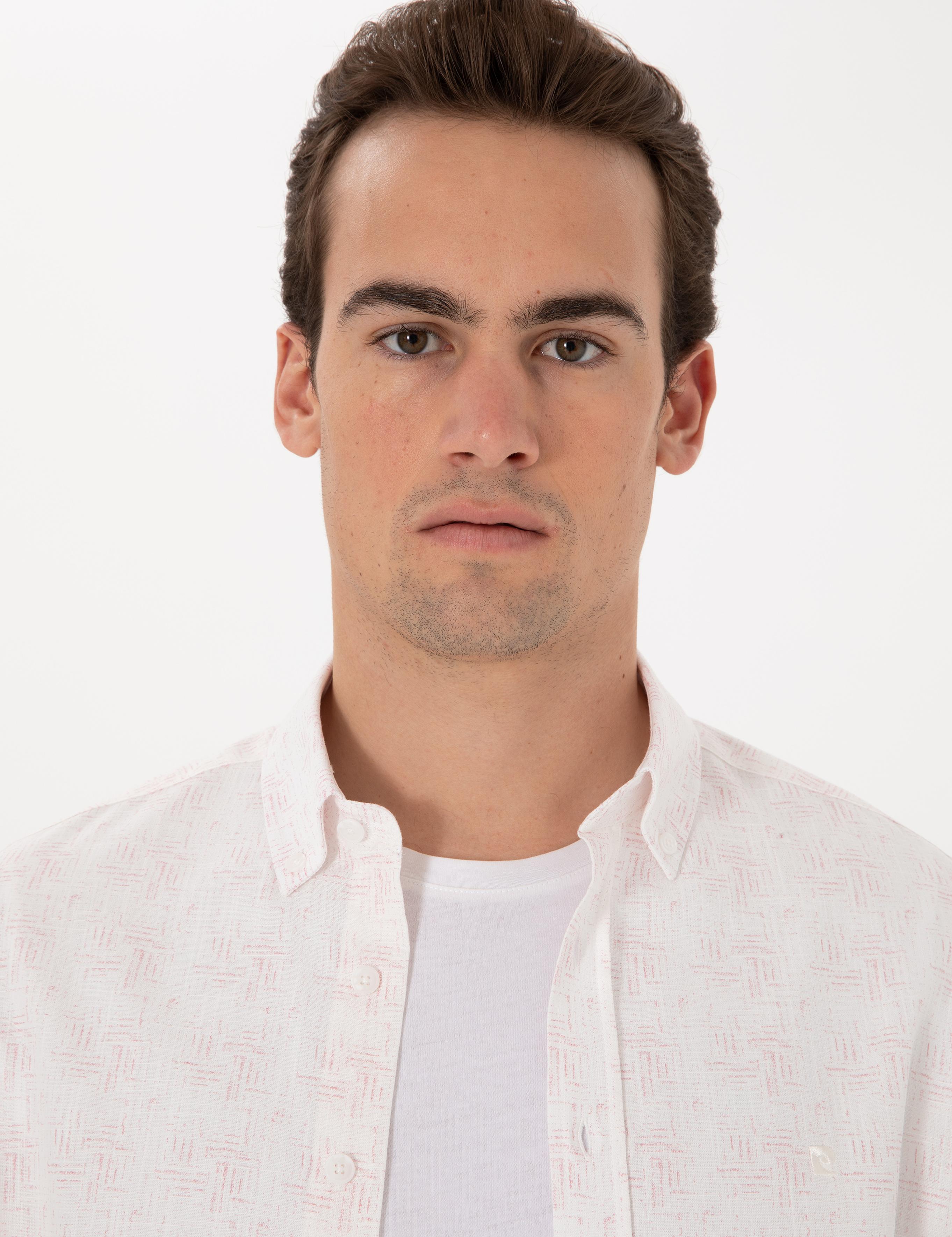 Nar Çiçeği Baskılı Regular Fit Uzun Kollu Gömlek