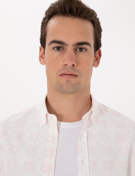 Nar Çiçeği Baskılı Regular Fit Uzun Kollu Gömlek - 50304544003