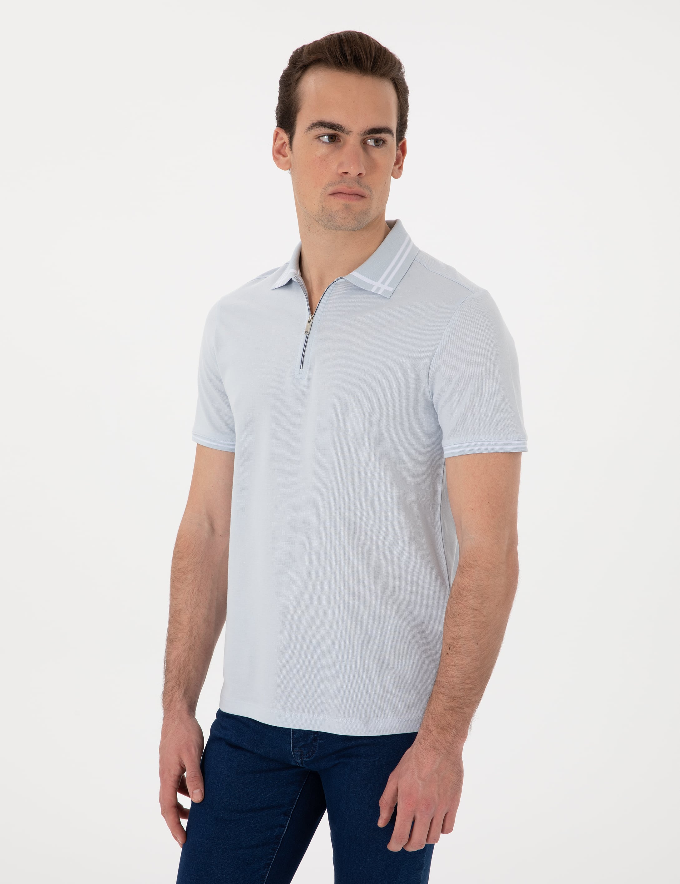 Açık Mavi Slim Fit %100 Pamuk Tişört - Image 3