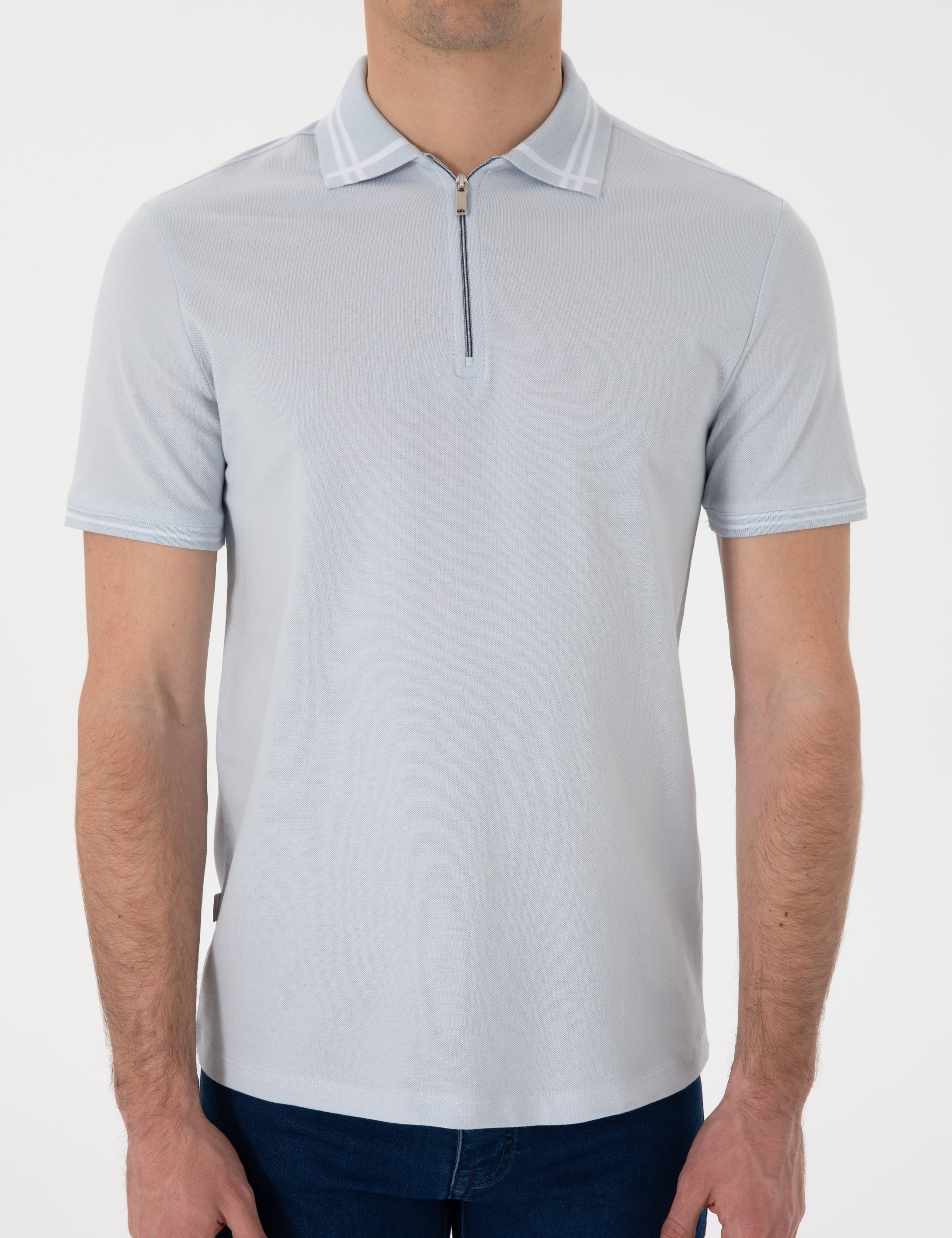 Açık Mavi Slim Fit %100 Pamuk Tişört - Image 7