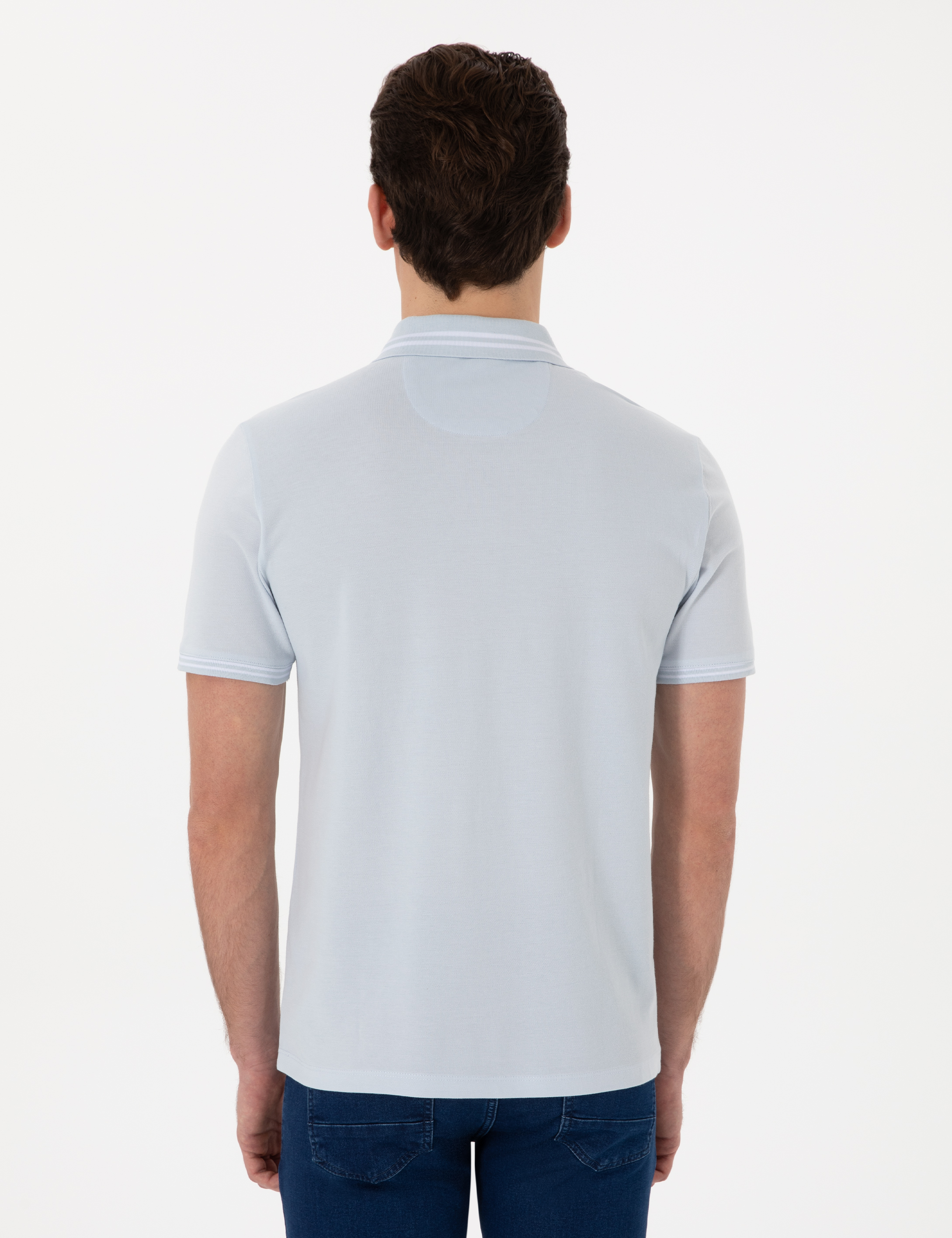 Açık Mavi Slim Fit %100 Pamuk Tişört - Image 5