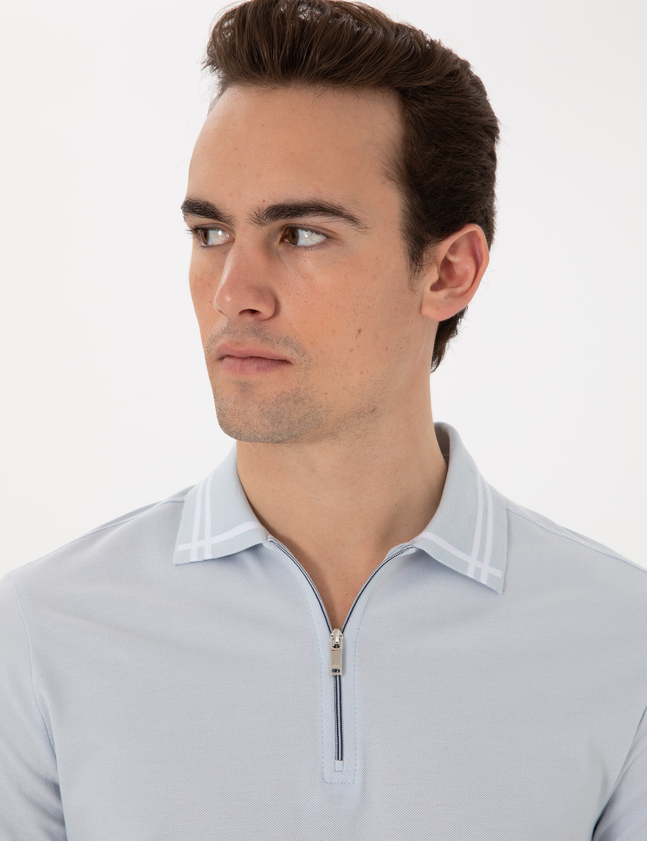 Açık Mavi Slim Fit %100 Pamuk Tişört