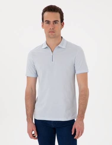 Açık Mavi Slim Fit %100 Pamuk Tişört