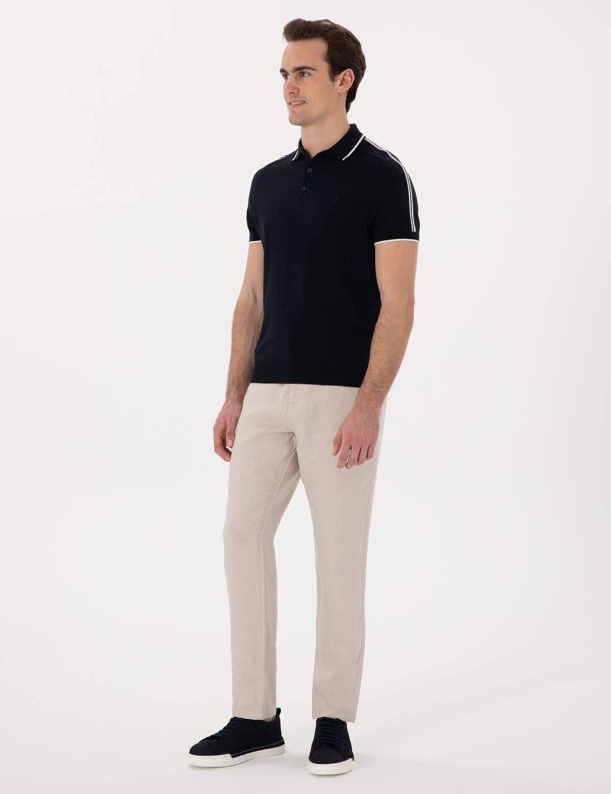 Lacivert Slim Fit Düğmeli Polo Yaka Triko Tişört - 50307314008