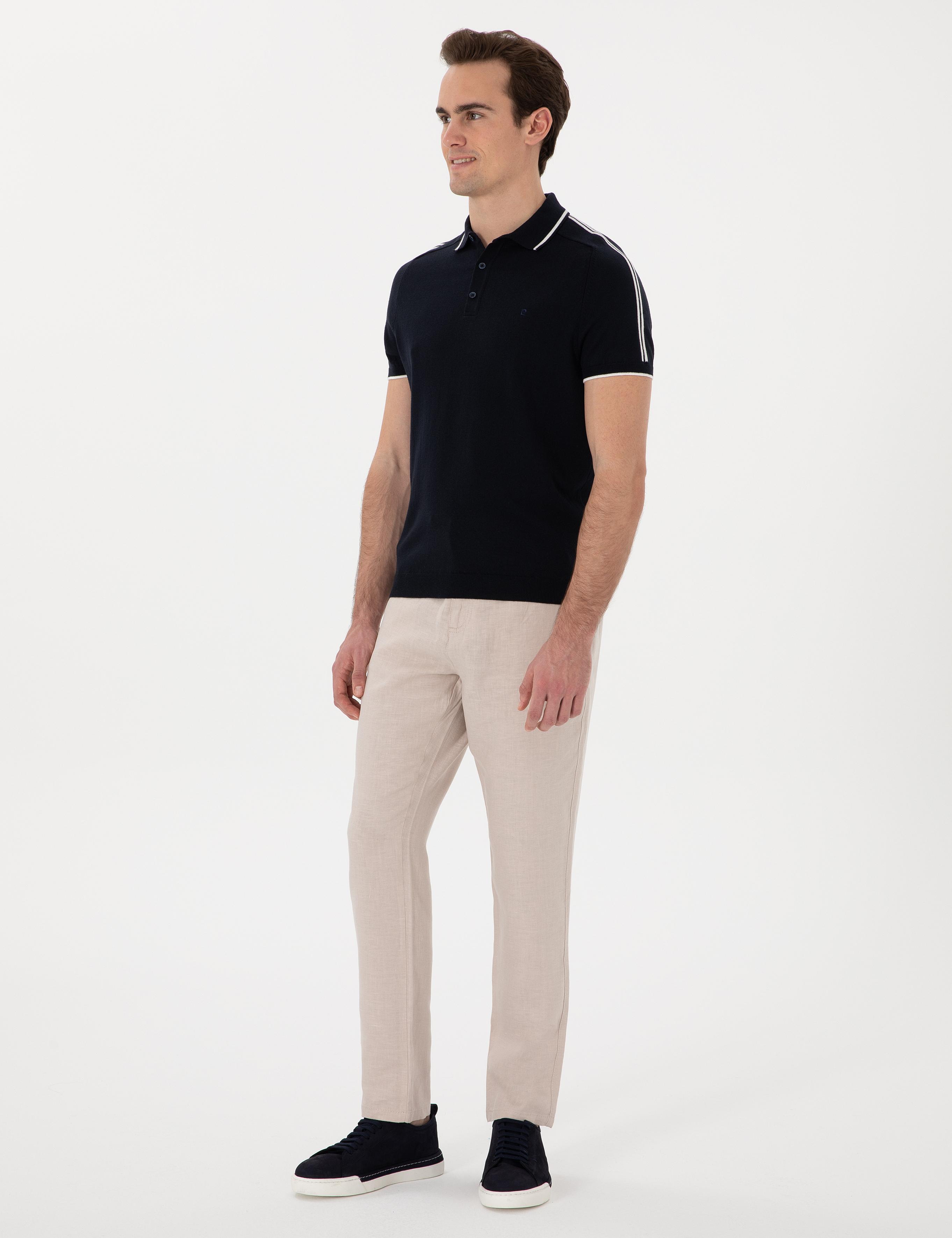 Lacivert Slim Fit Düğmeli Polo Yaka Triko Tişört