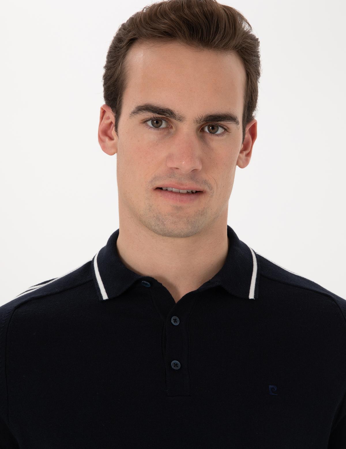 Lacivert Slim Fit Düğmeli Polo Yaka Triko Tişört - 50307314008