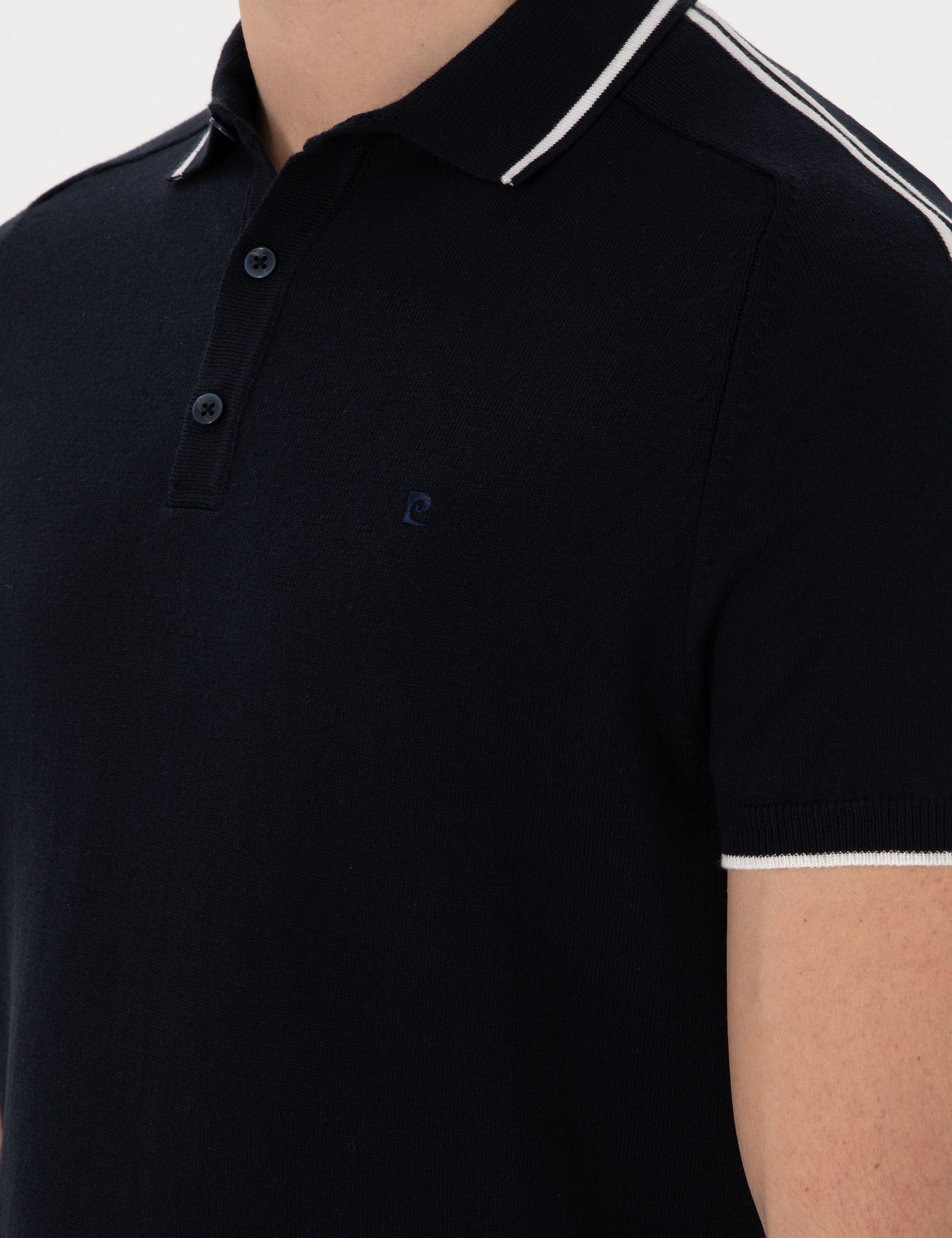 Lacivert Slim Fit Düğmeli Polo Yaka Triko Tişört - Image 7