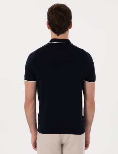 Lacivert Slim Fit Düğmeli Polo Yaka Triko Tişört