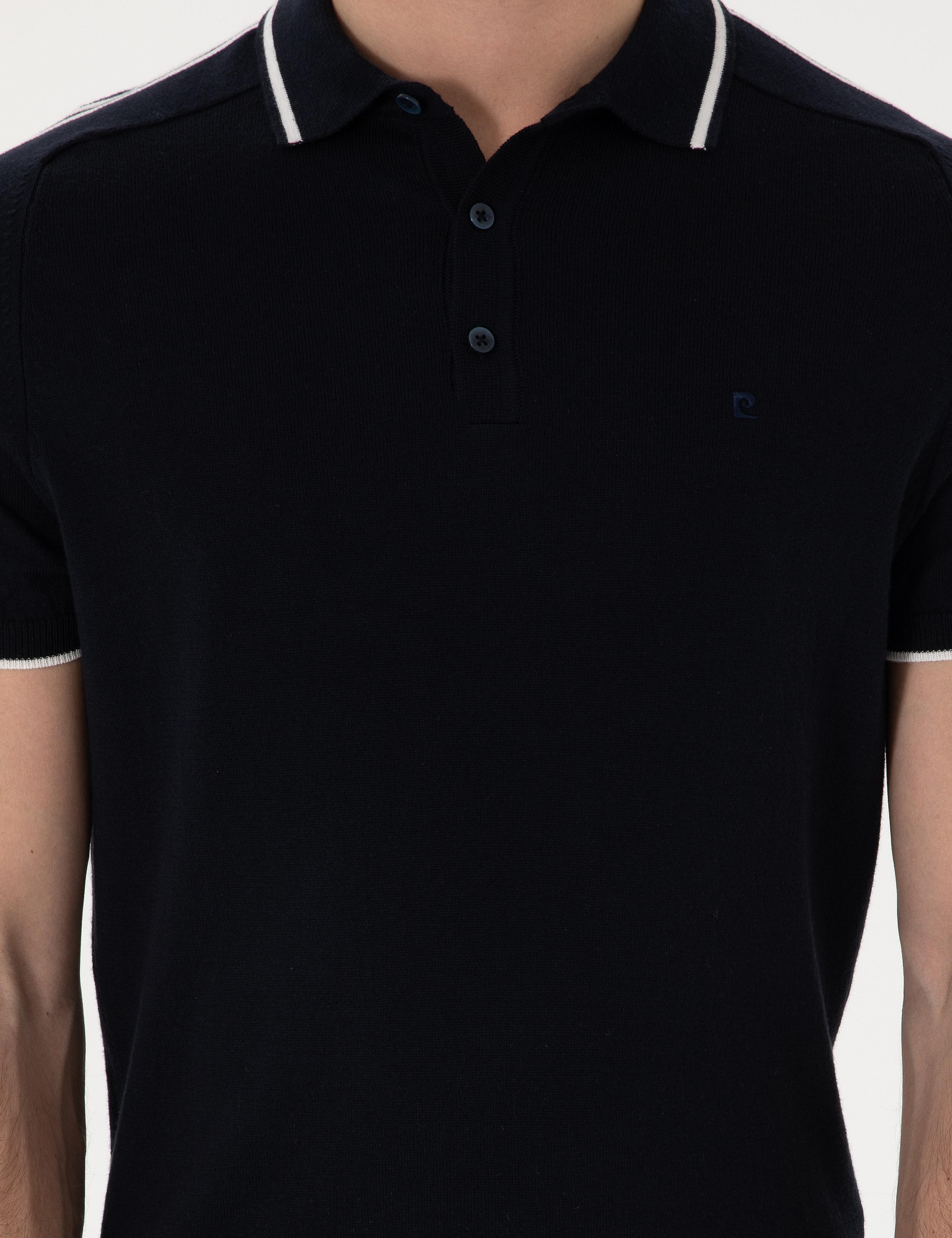 Lacivert Slim Fit Düğmeli Polo Yaka Triko Tişört
