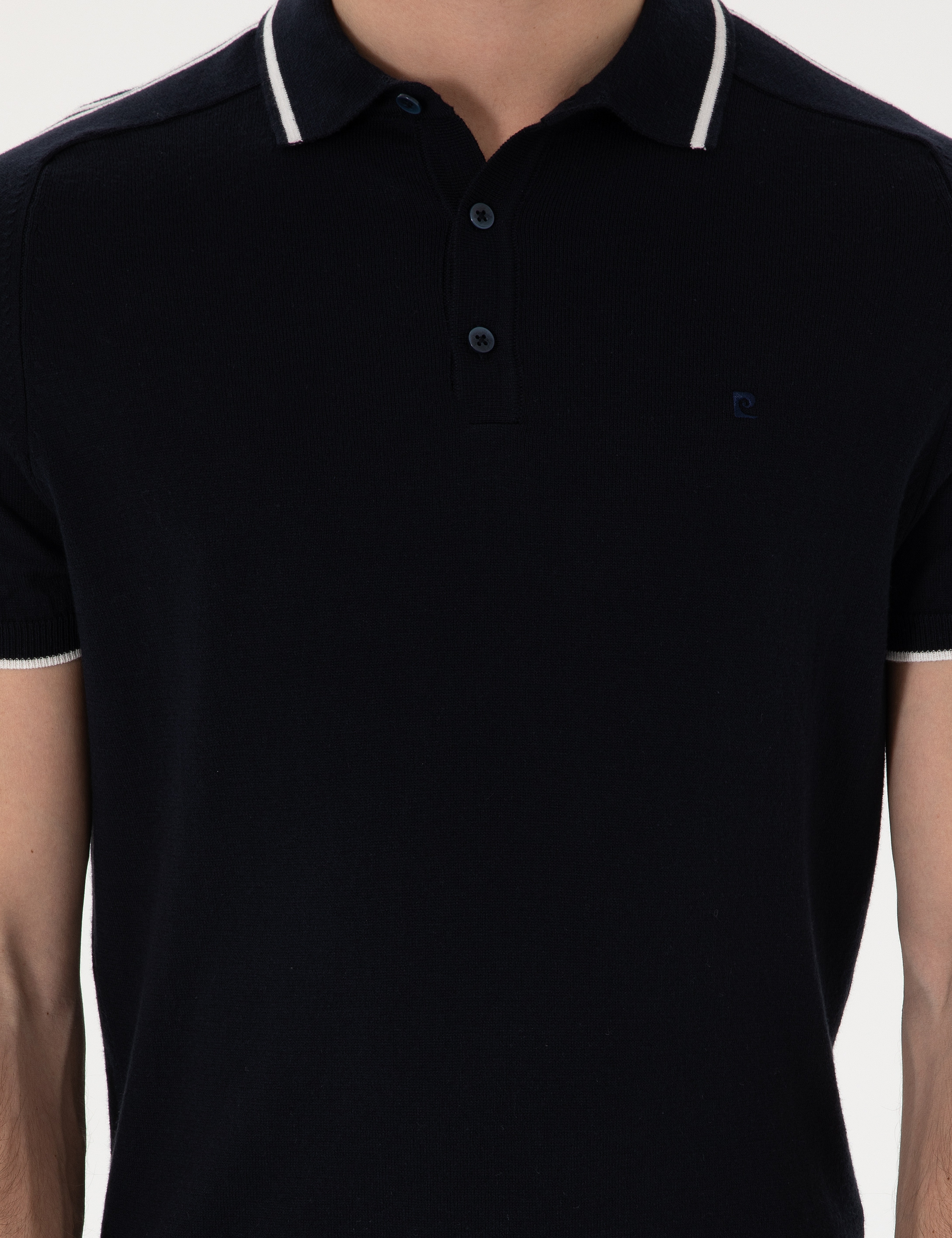 Lacivert Slim Fit Düğmeli Polo Yaka Triko Tişört - Image 6