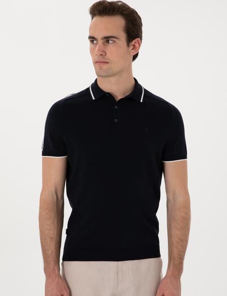 Lacivert Slim Fit Düğmeli Polo Yaka Triko Tişört - 50307314008