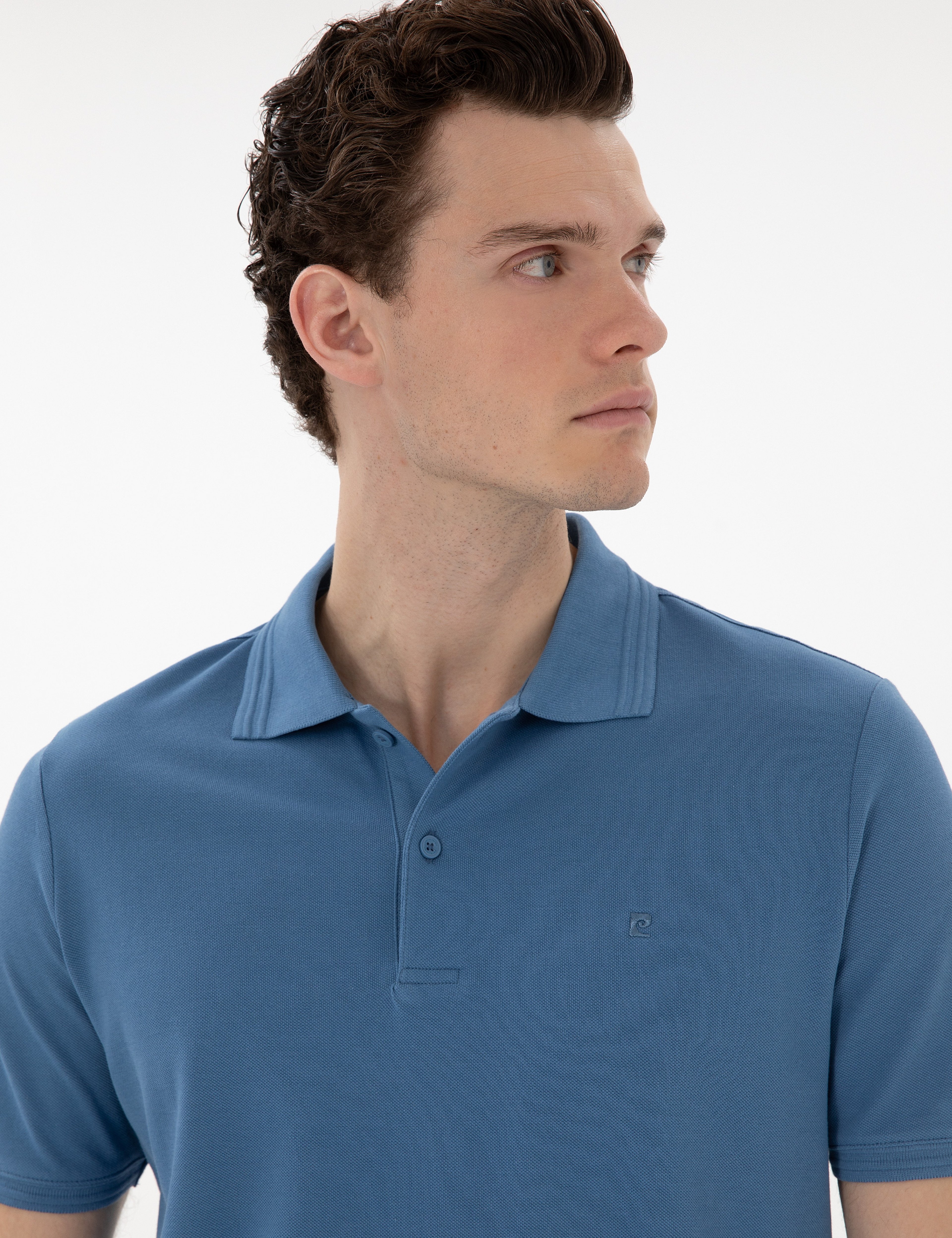 Koyu Mavi Regular Fit %100 Pamuk Polo Yaka Basic Tişört - Image 2