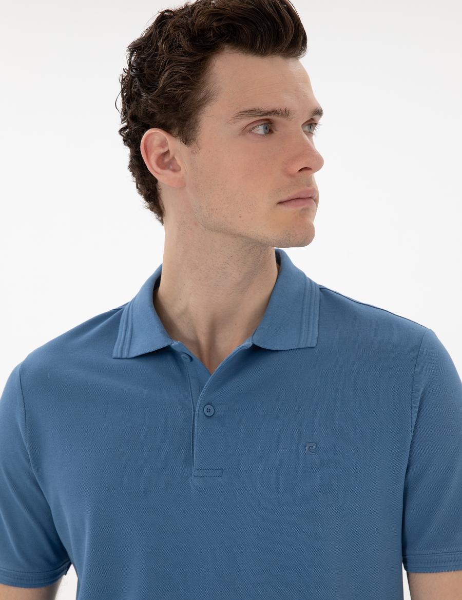 Koyu Mavi Regular Fit %100 Pamuk Polo Yaka Basic Tişört