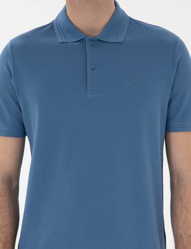 Koyu Mavi Regular Fit %100 Pamuk Polo Yaka Basic Tişört