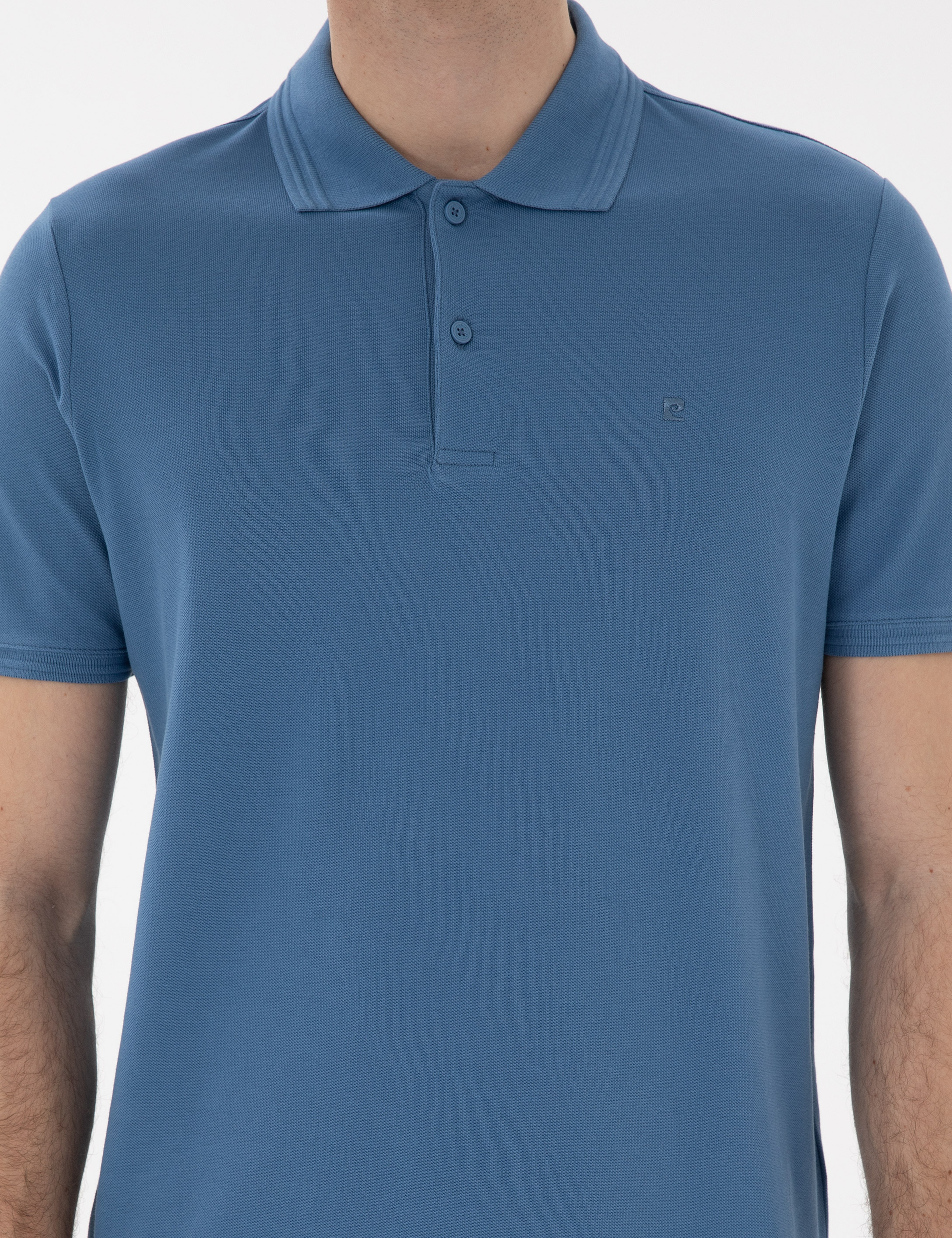 Koyu Mavi Regular Fit %100 Pamuk Polo Yaka Basic Tişört - Image 6