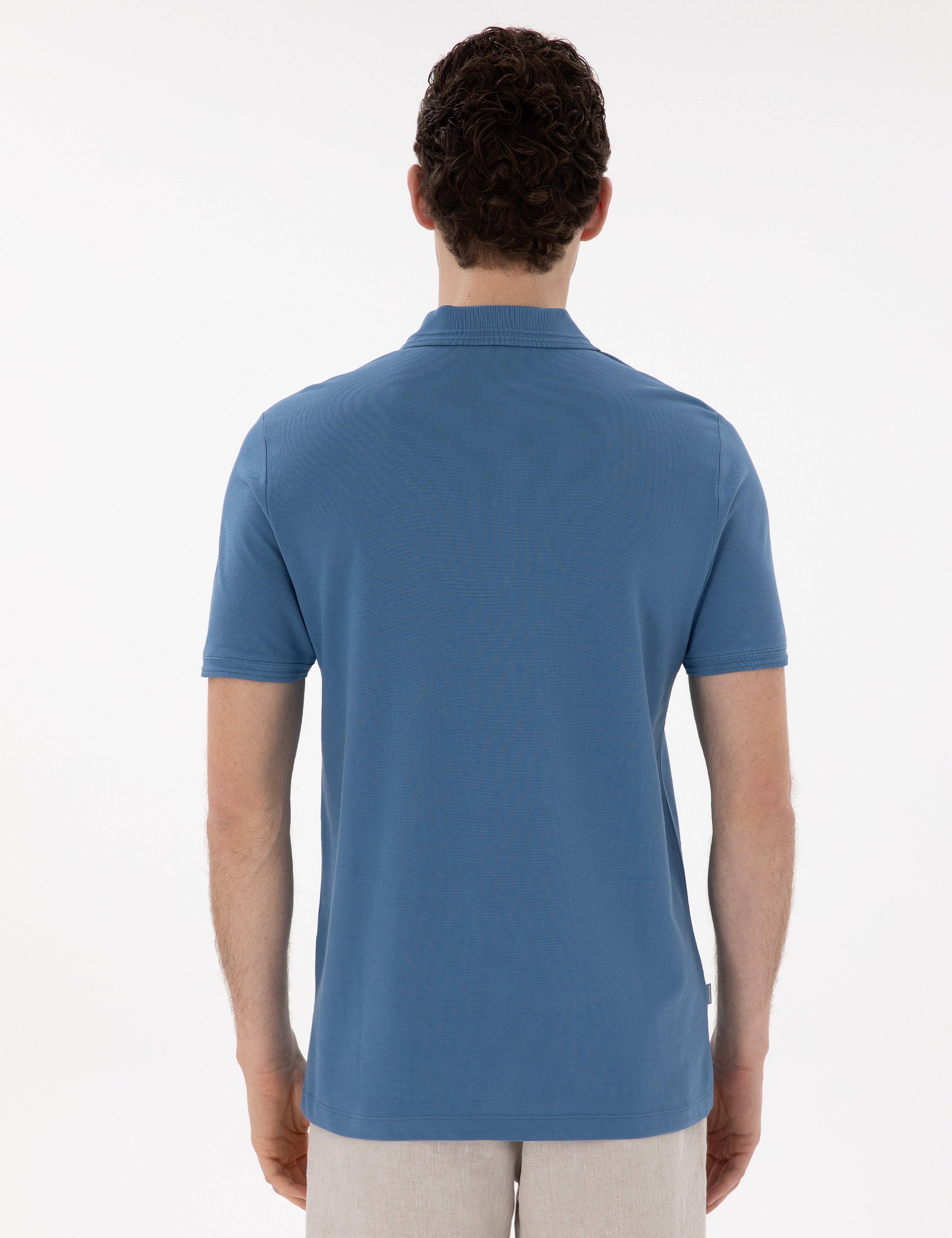 Koyu Mavi Regular Fit %100 Pamuk Polo Yaka Basic Tişört - Image 5
