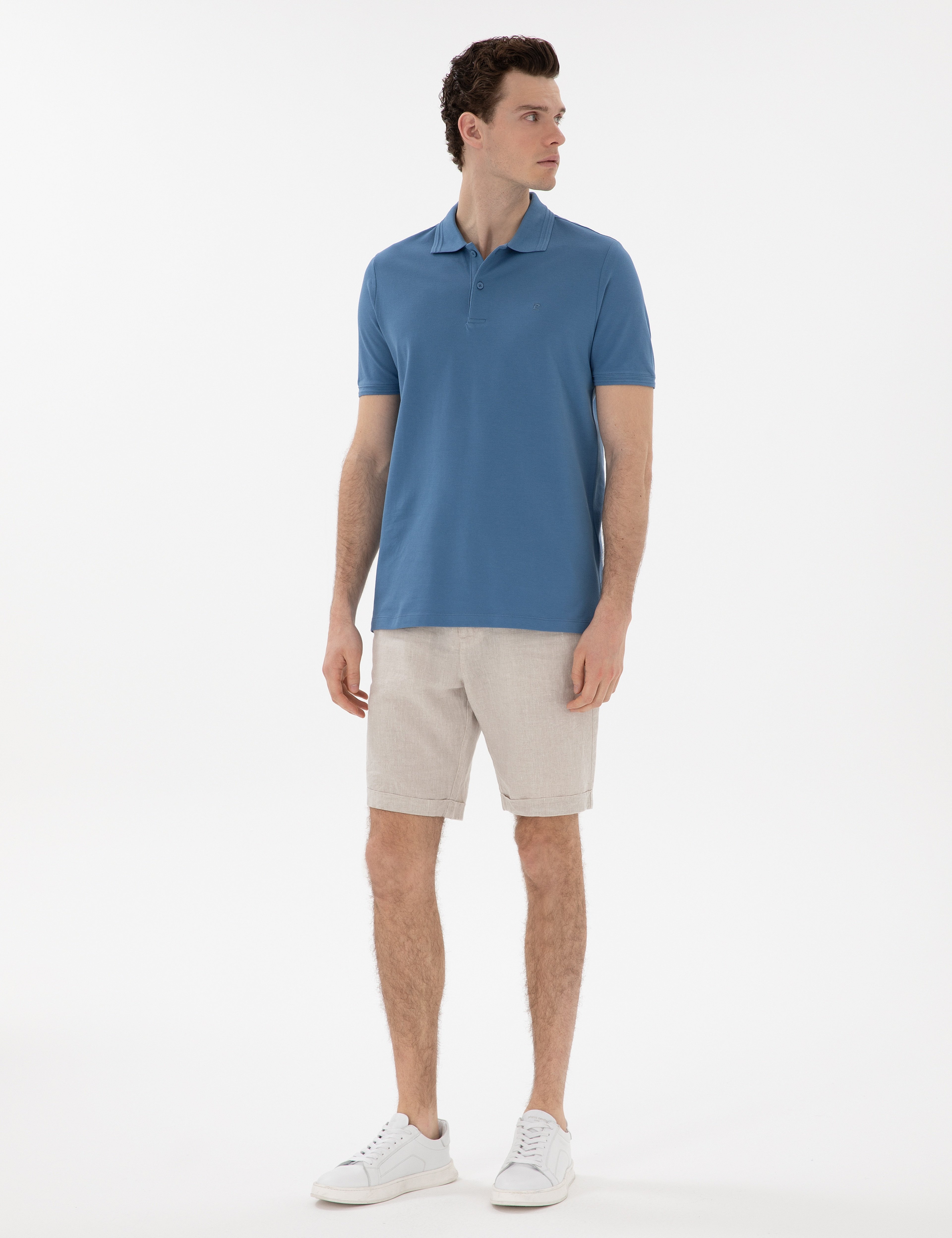 Koyu Mavi Regular Fit %100 Pamuk Polo Yaka Basic Tişört - Image 4