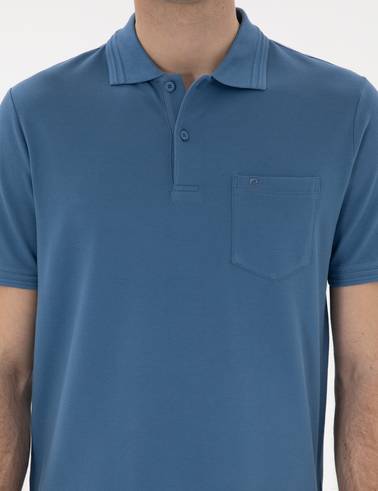 Koyu Mavi Regular Fit %100 Pamuk Cepli Polo Yaka Basic Tişört