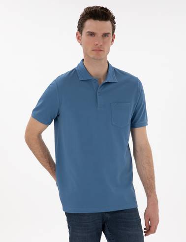 Koyu Mavi Regular Fit %100 Pamuk Cepli Polo Yaka Basic Tişört